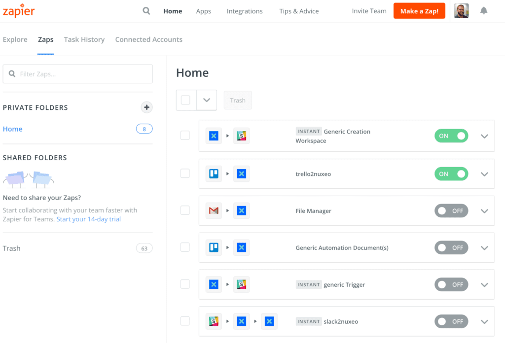 zapier dashboard